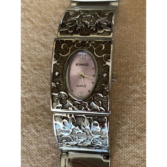 Kimio quartz women's silver tone bracelet watch with pink dial, new battery - Picture 1 of 6